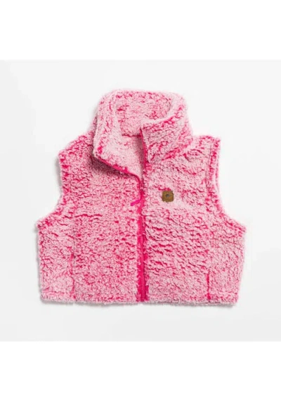 Turtle Fur Cropped High Pile Fleece Vest In Pink