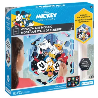 Disney Window Art Mosaic Mickey & Friends 66 Pieces, Puzzle Window Clings In Multi