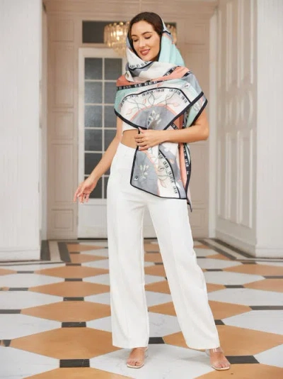 Silksilky Mulberry Silk Printed Rectangular Long Shawl Scarf In Green