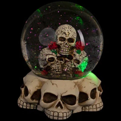 Northlight Led Lighted Skulls And Roses Halloween Snow Globe With Sound In Multi