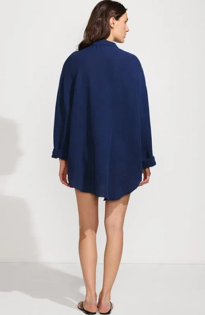 Lands' End Oversized Gauze Button Front Cover-up Shirt In Blue