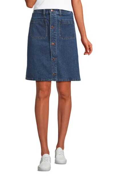 Lands' End Soft Denim Mid Rise Button Through Mini Skirt In Blue