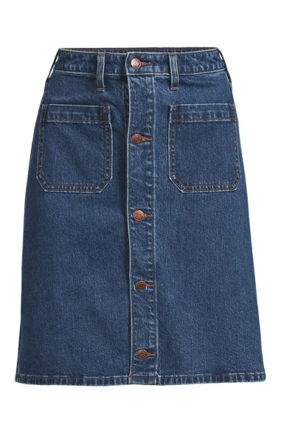 Lands' End Soft Denim Mid Rise Button Through Mini Skirt In Blue