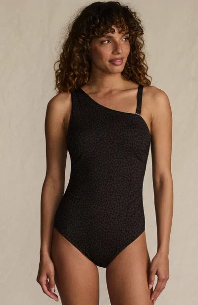 Lands' End Womens Chlorine Resistant Shirred One Shoulder One Piece Swimsuit Removable Adjustable St In Black