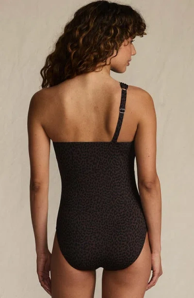 Lands' End Womens Chlorine Resistant Shirred One Shoulder One Piece Swimsuit Removable Adjustable St In Black