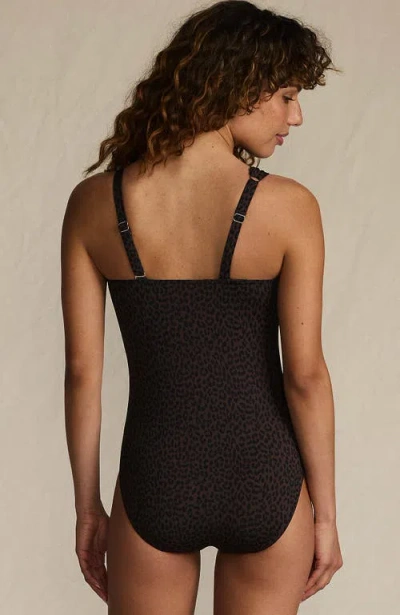 Lands' End Womens Chlorine Resistant Shirred One Shoulder One Piece Swimsuit Removable Adjustable St In Black