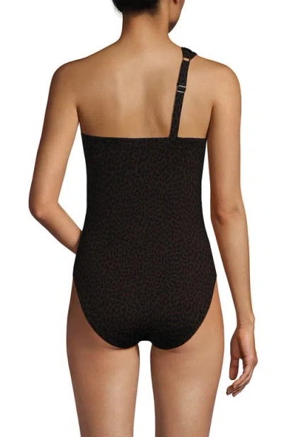Lands' End Womens Chlorine Resistant Shirred One Shoulder One Piece Swimsuit Removable Adjustable St In Black