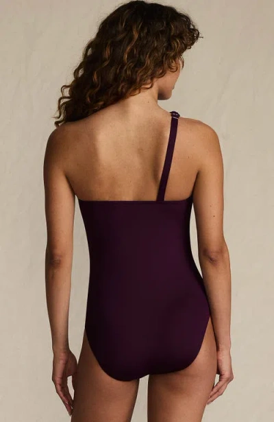 Lands' End Womens Chlorine Resistant Shirred One Shoulder One Piece Swimsuit Removable Adjustable St In Burgundy