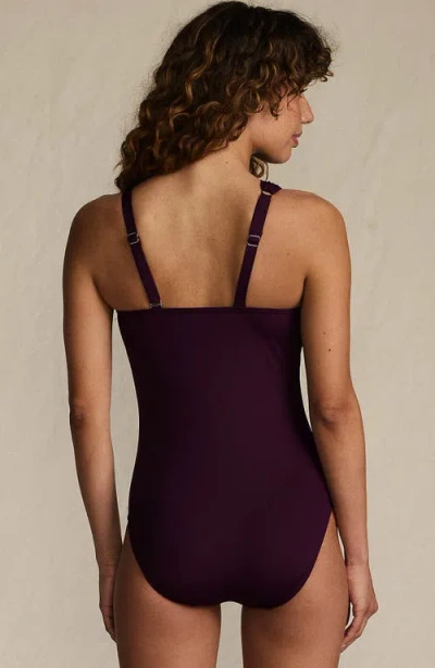 Lands' End Womens Chlorine Resistant Shirred One Shoulder One Piece Swimsuit Removable Adjustable St In Burgundy