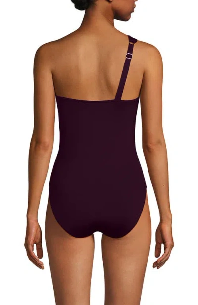Lands' End Womens Chlorine Resistant Shirred One Shoulder One Piece Swimsuit Removable Adjustable St In Burgundy