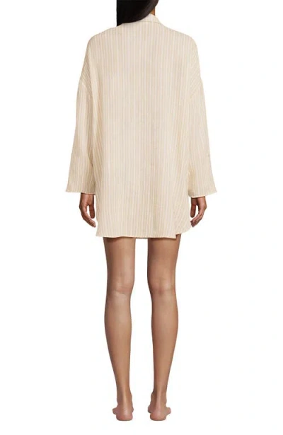 Lands' End Oversized Gauze Button Front Cover-up Shirt In Neutral