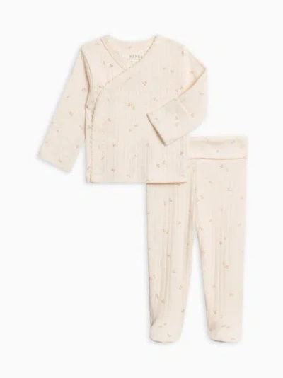 Colored Organics Lacey Pointelle Kimono Top And Pant Set In Neutral