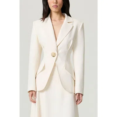Nocturne Gold Accent Padded Shoulder Jacket In White