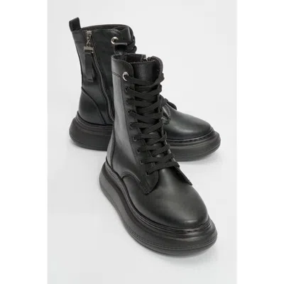 Forever & Always Shoes Nicolas Leather Combat Boot In Black
