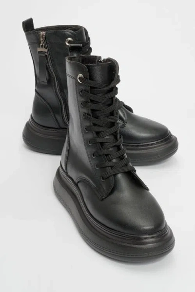 Forever & Always Shoes Nicolas Leather Combat Boot In Black