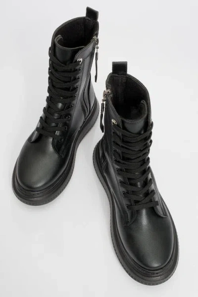 Forever & Always Shoes Nicolas Leather Combat Boot In Black