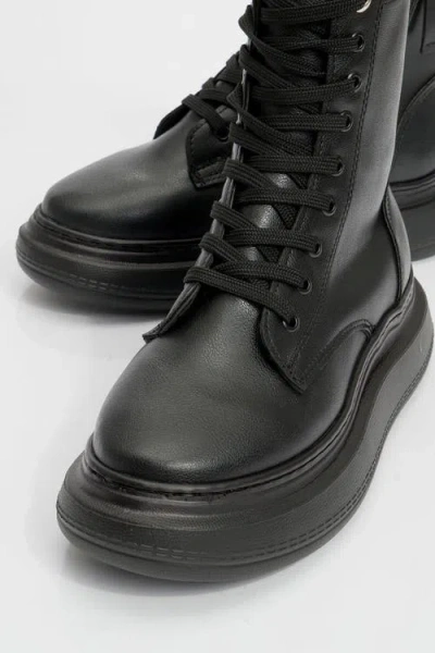Forever & Always Shoes Nicolas Leather Combat Boot In Black