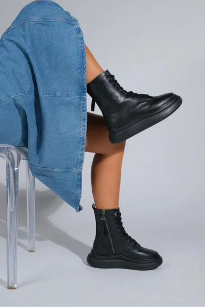 Forever & Always Shoes Nicolas Leather Combat Boot In Black