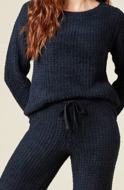 Softies Waffle Marshmallow Boat Neck Lounge Set In Black