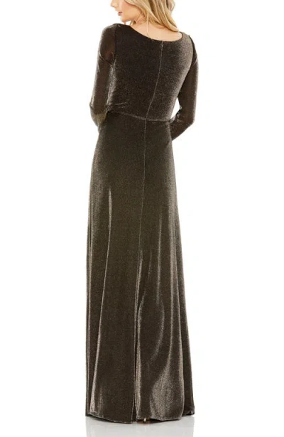 Mac Duggal Long Sleeve Faux Wrap A Line Gown In Green