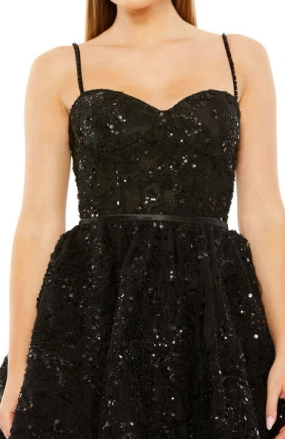 Mac Duggal Beaded Strap Bustier Sequin Mini Dress In Black