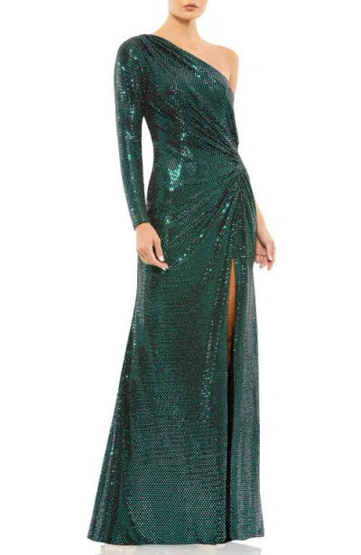Mac Duggal 12501 Long Formal One Shoulder Dress In Green
