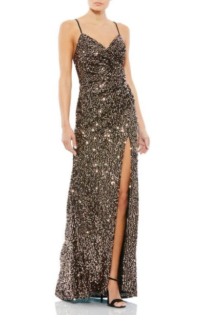 Mac Duggal 55700 Long Spaghetti Strap Prom Gown In Brown