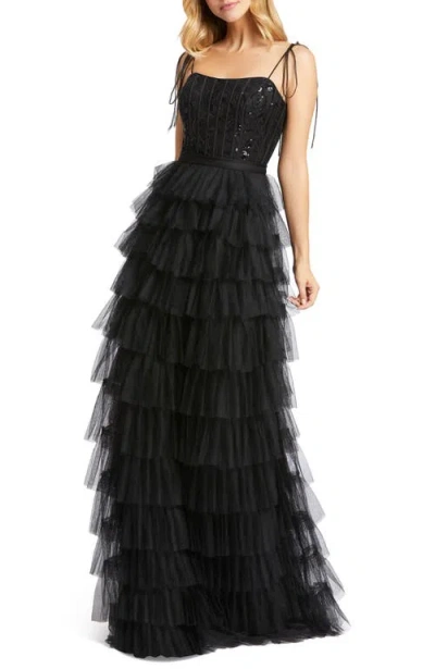 Mac Duggal 26281 Spaghetti Strap Long Ruffled Dress In Black