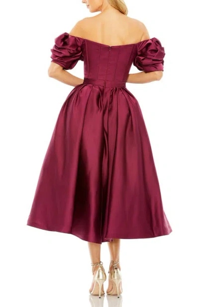 Mac Duggal Off The Shoulder Tea Length Gown In Red