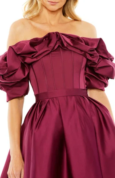 Mac Duggal Off The Shoulder Tea Length Gown In Red