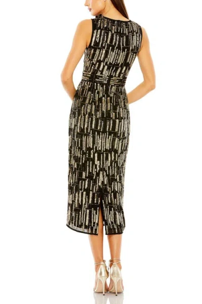 Mac Duggal 93597 Beaded Cocktail Fitted Tea Length Dress In Black
