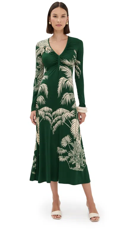 Johanna Ortiz Alma Bordara Gathered Printed Jersey Maxi Dress In Green