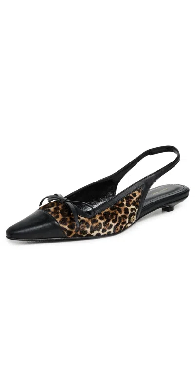 Anine Bing Zoey Leopard-print Slingback Ballet Flats In Black