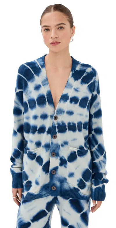 The Elder Statesman Web Flare Relaxed Cashmere Cardigan Ivory With Twilight In Blue