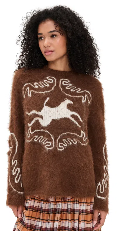 Carolina K Folklore Sweater Off White/chocolate In Brown