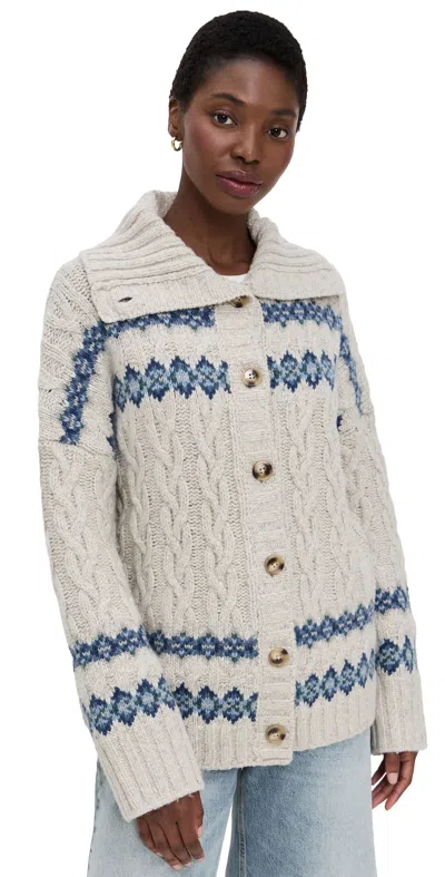 Faherty Highland Fair Isle Cardigan Lakeside Fair Isle Snow In White
