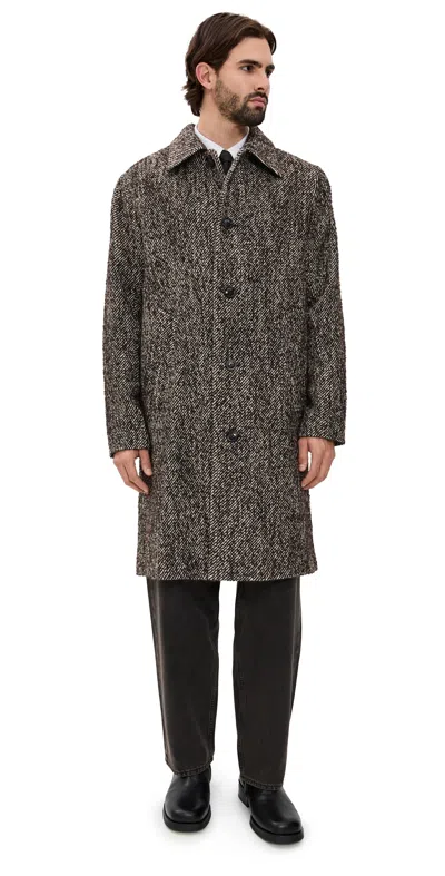 Nn07 Herringbone Pattern Mid-length Coat With Long Sleeves In Gray