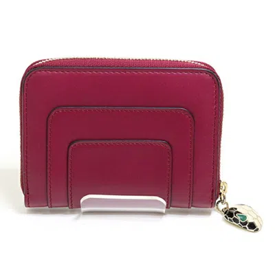 Pre-owned Bvlgari Red Color Wine Leather Coin Purse/coin Case ()