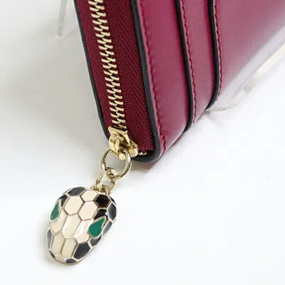 Pre-owned Bvlgari Red Color Wine Leather Coin Purse/coin Case ()