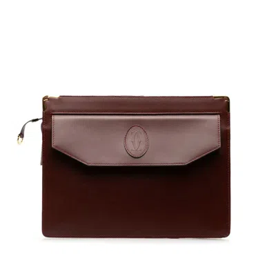 Pre-owned Cartier Wine Red Leather Clutch Bag ()