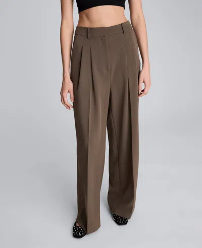 Kenneth Cole Double Pleat High Waist Wide Leg Pants In Brown