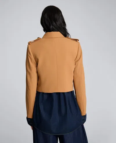 Kenneth Cole Luxe Twill Cropped Military Jacket In Brown