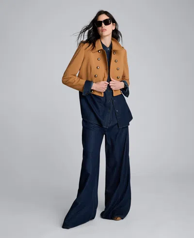 Kenneth Cole Luxe Twill Cropped Military Jacket In Brown