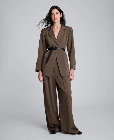 Kenneth Cole Double Pleat High Waist Wide Leg Pants In Brown