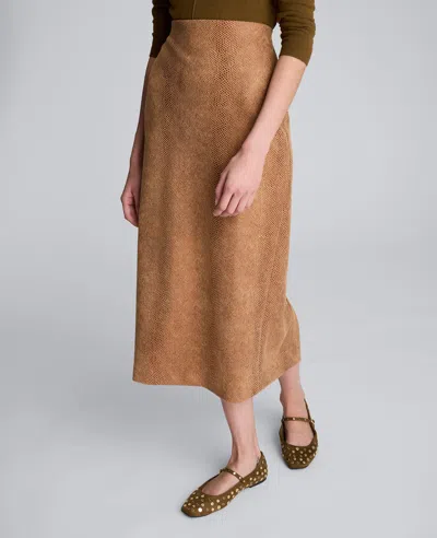 Kenneth Cole Snake Embossed Pull On Midi Skirt In Brown