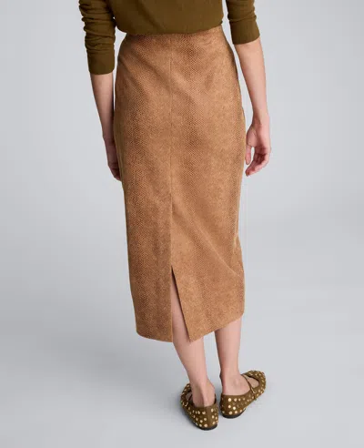 Kenneth Cole Snake Embossed Pull On Midi Skirt In Brown