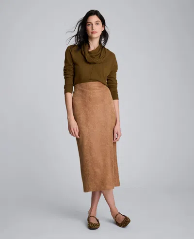 Kenneth Cole Snake Embossed Pull On Midi Skirt In Brown