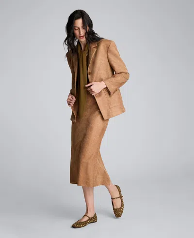 Kenneth Cole Snake Embossed Pull On Midi Skirt In Brown