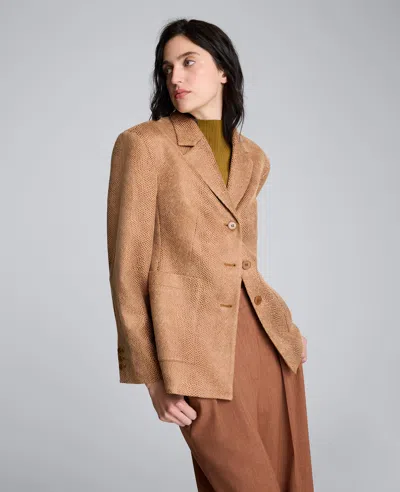 Kenneth Cole Snake Embossed Three Button Contoured Jacket In Brown