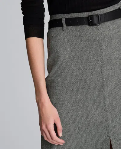 Kenneth Cole Herringbone Slit Front Belted Midi Skirt In Gray